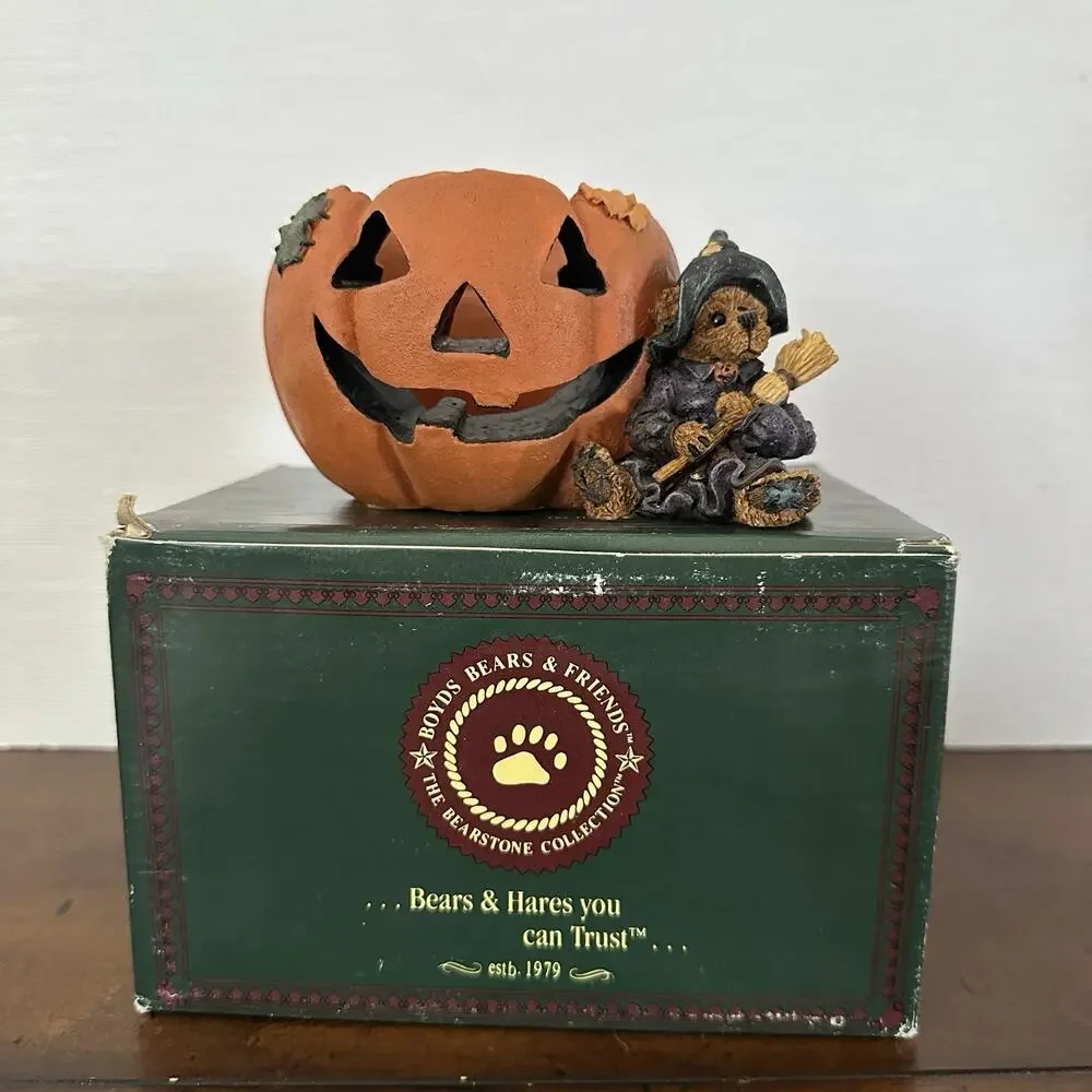 Boyds Bear Halloween Candle Votive Emma Witchy Bear Pumpkin Magic 2770 Vintage